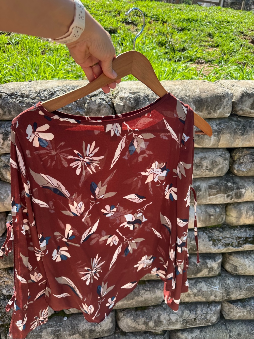 Mossimo Supply Co. Rust Floral Cold-Shoulder Blouse
